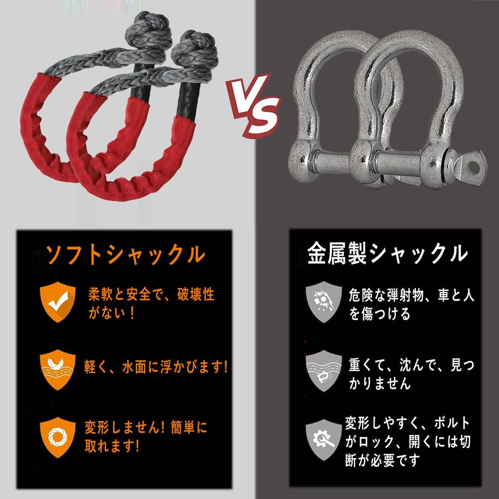 Two Flexible Soft Shackles with Protective lbs Recovery Rope Strap for SUV Towing 1/2" Sleeves, 38,000 (Red)