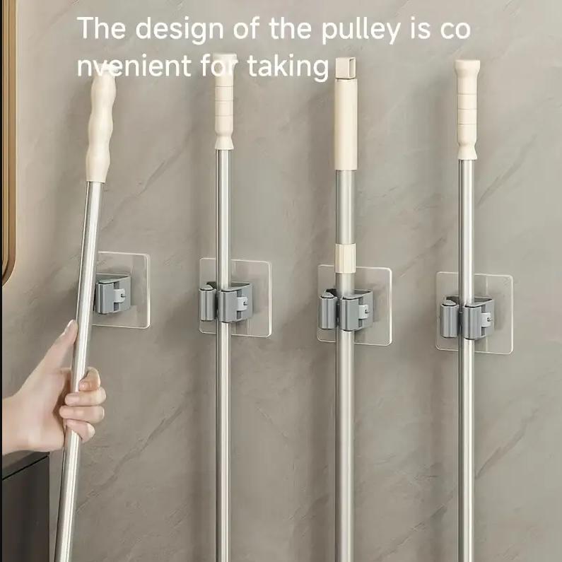 Mop Storage Storage Rack Bathroom Suction Hanging Pipe Traceless Mop Clip Broom Hanger Wall-Mounted Waterproof Mop Rack