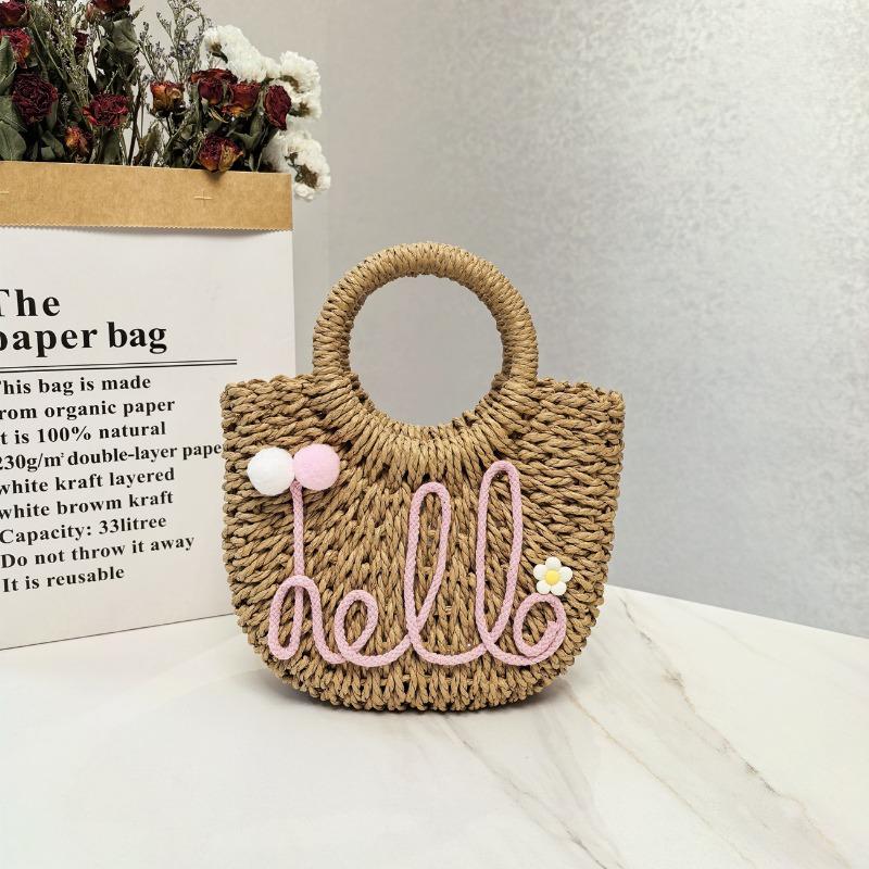 Sommer handgemachte Strohtasche Mode tragbare Schulter Damenhandtasche süße Handtrage einfarbig lässige Tasche