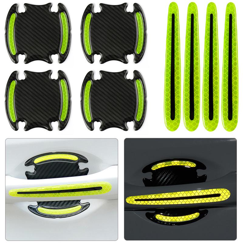 "Car Reflective Decorative Stickers: Carbon Fiber Door Bowls, Mirrors, Wheel Eyebrows & Bumper Anti-Collision Strips"