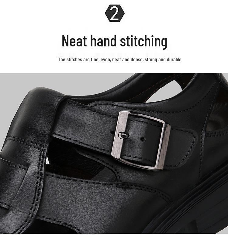 Men's Breathable Perforated Leather Sandals - Business Casual Thick Sole
