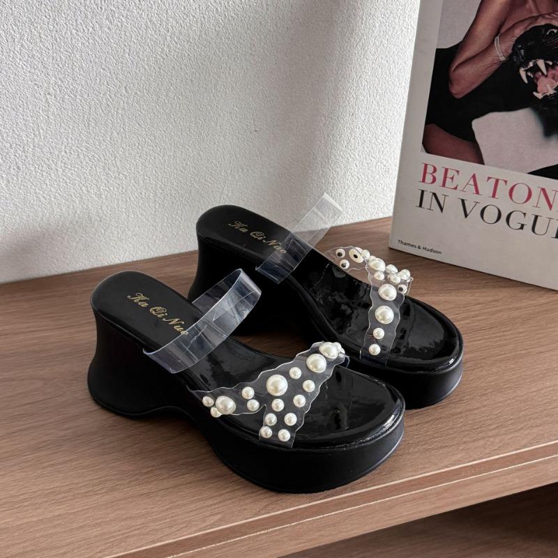 

One-word thick heel summer new thick sole heightening small sandals high heel cool slippers women 39 чёрный