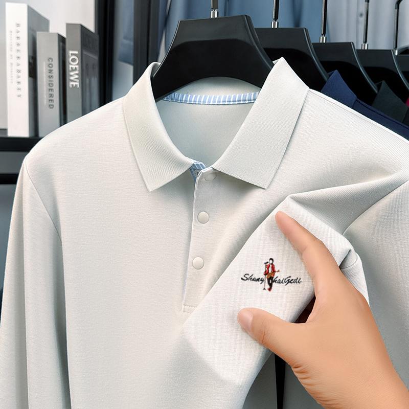 Original Quality Men'S Polo Shirt Solid Color Exquisite Cartoon Embroid Long Sleeve Autumn Lapel T-Shirt Business Trend Menswear