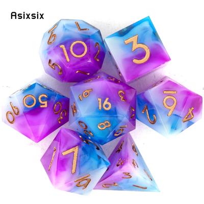 7 Pcs Blue Pink Golden Number Sharp Edge Resin Dice Polyhedral Dice Suitable for Role-Playing RPG    Board Game