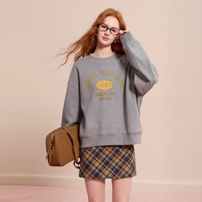 Sancai Women's 2025 Winter Letter Print Fleece Lined Pullover Sweatshirt