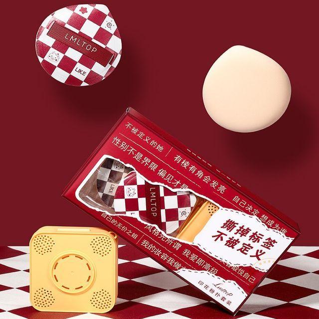 YOUSHA - Set of 2: Checker Powder Puff with Case Set - 2 Pcs Powder Puff & Case - Nude & Yellow