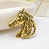 New Gold And Silver Color Horse Head Brooches For Men Unisex Vintage Animal Pin Punk Style Suit Accessories High Quality