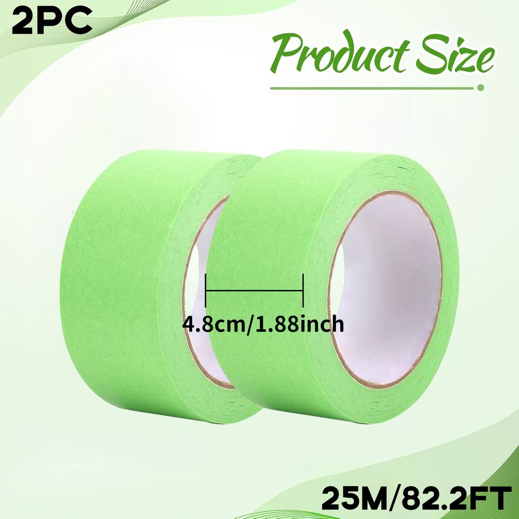 Green Painter's Masking Tape, 25m Roll, Easy Tear, Single Side Adhesive for Oil Painting and DIY