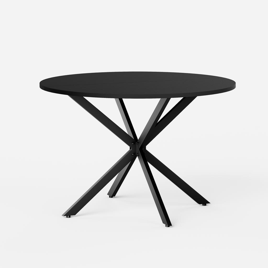 Round Table with X-Legs, 120 cm - Kitchen and Dining Table for Home Office, or as a Coffee Table - Black