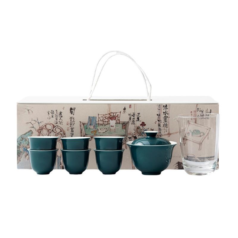 

Color Glaze Sky-clearing Blue Tea Set Complete Set Handmade Tea Ceremony Set Tea Maker Teapot And Tea Cup Set Teaware Craft Gift