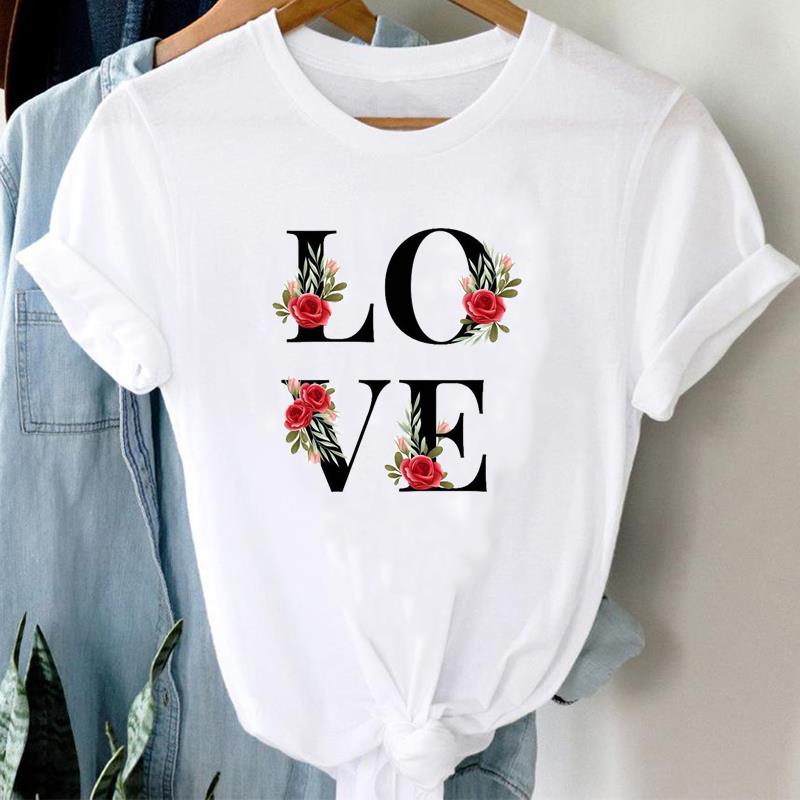 (European Size) 90s Letter Trend Cute Tee Top Fashion T Shirt Women Print Lady Clothing Casual  Short Sleeve Female Graphic T-shirt