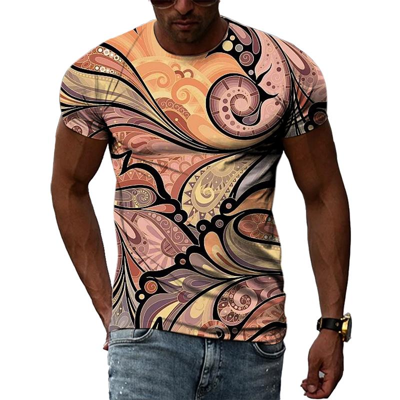 Men's Casual Fashion 3D Printed Abstract Color Graphic T-Shirt Street Style Summer  Hip Hop Harajuku