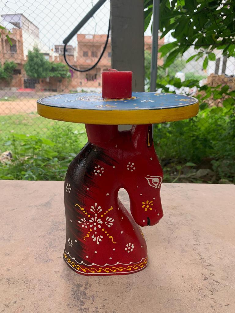 Hand Carved Horse Face Stool: Antique Indian Chowki Footstool