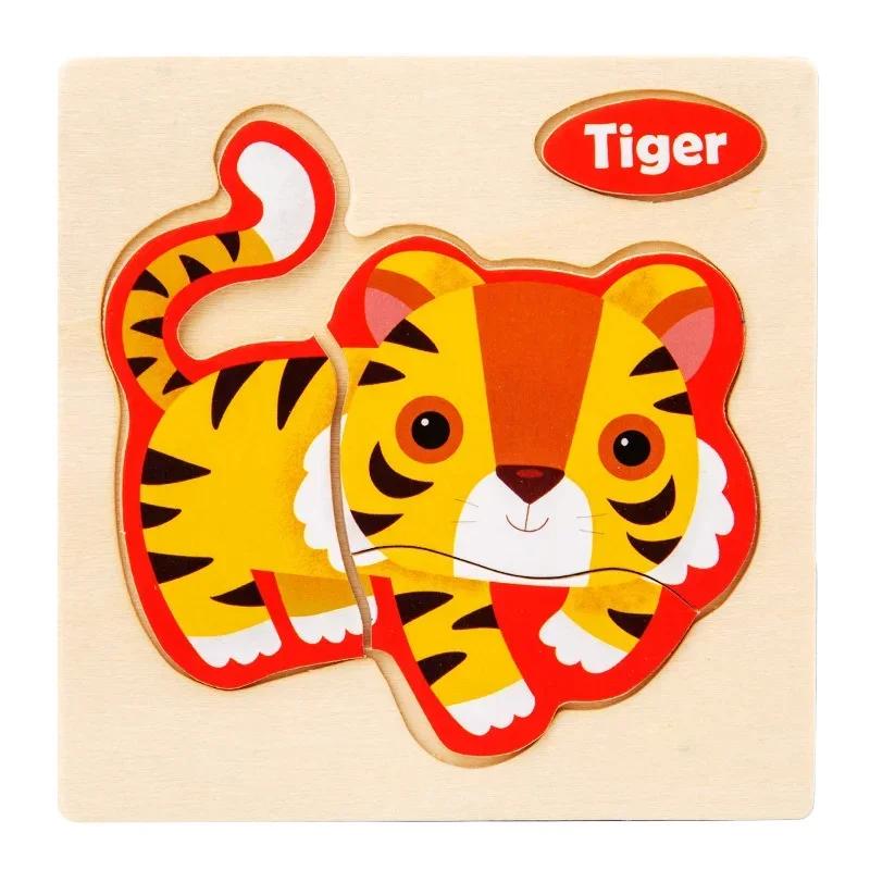 Baby Montessori Toys 3d Wooden Puzzle Cartoon Animal Traffic Jigsaw Puzzle Early Learning Educational Toys for Children Gift