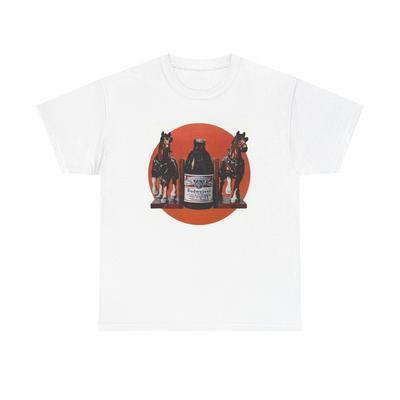 Vintage Beer Poster Horses Graphic T Shirt Unisex Heavy Cotton Tee Gift Unisex T-Shirt