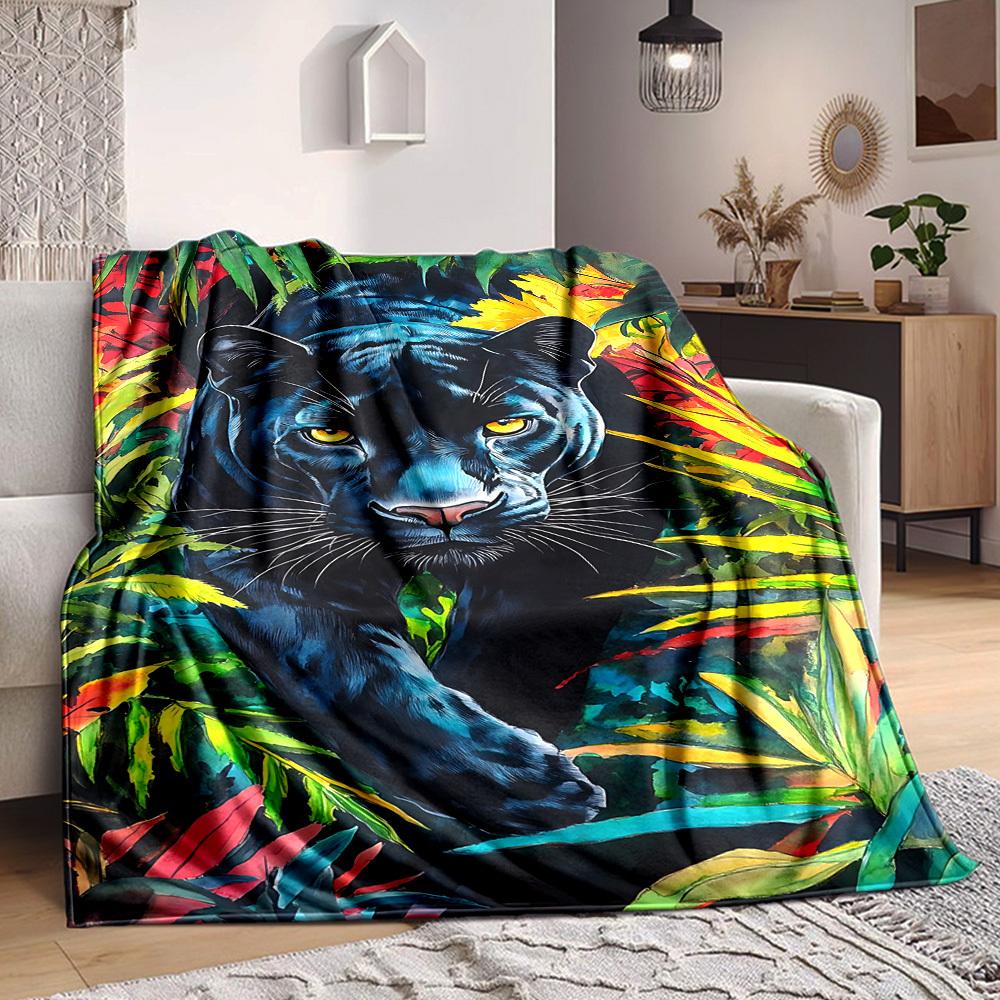 1pc Panther, Jungle Blanket Lightweight Blanket Throw Blanket For Sofa, Bed, Travel, Camping, Livingroom, Office, Couch, Chair yy251010012