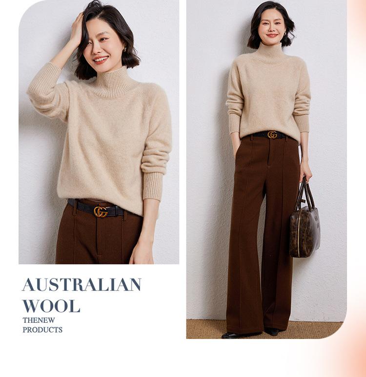 Women's High-Neck Wool Sweater: Solid, Thick, Loose Knit for Autumn/Winter. Versatile Base Layer.