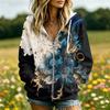 Women's Floral Print Long Sleeve Hooded Jacket with Pockets and for Casual Daily Wear