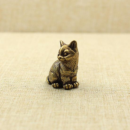 Retro Cat Figurines Small Copper Cat Statue Decoration Animal Model Figure Toy for Home Room Desk Decor