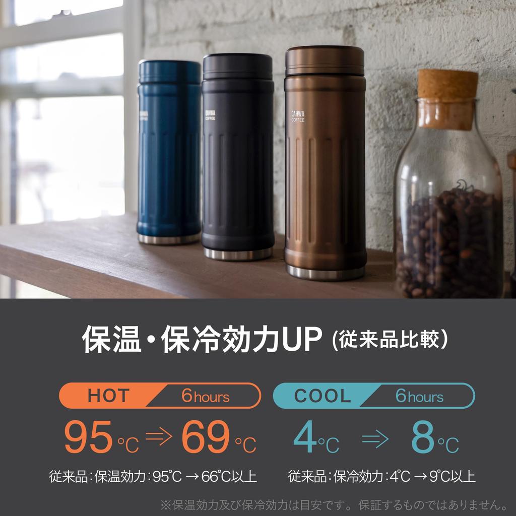 CB JAPAN QAHWA Coffee Bottle, 410ml, Direct Drinking, Vacuum Insulated, Dual-Walled, Teflon-Coated, Gray