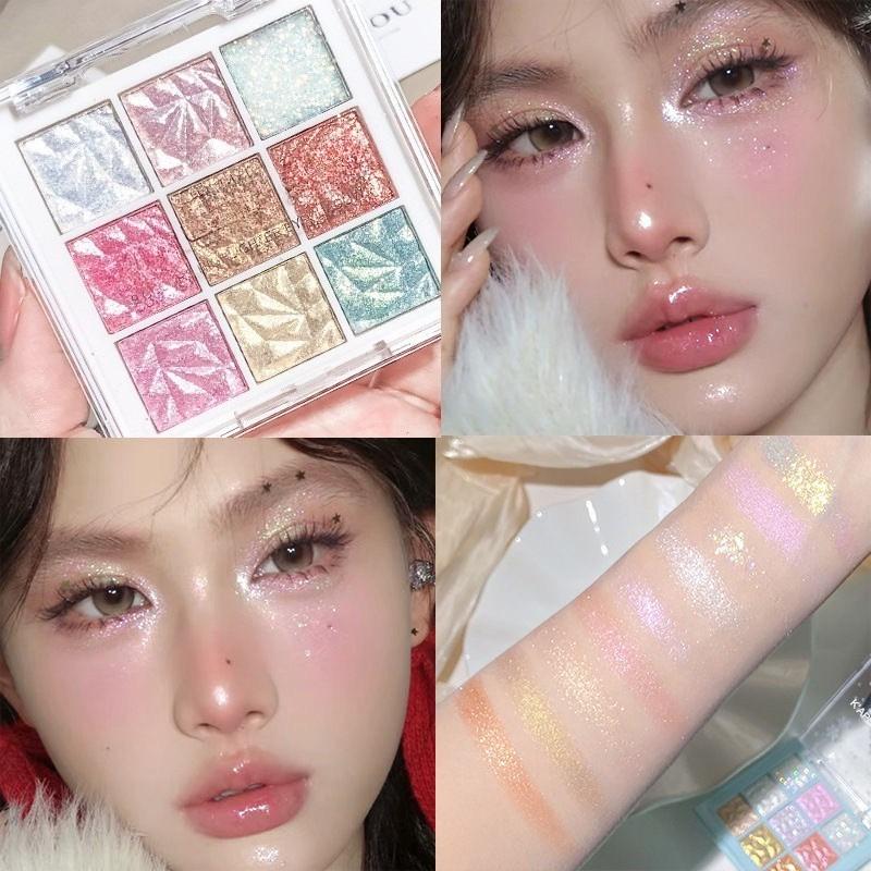 Paleta de sombras de ojos con brillo mate de 9 colores, sombra de ojos, brillo de diamante, maquillaje brillante desnudo