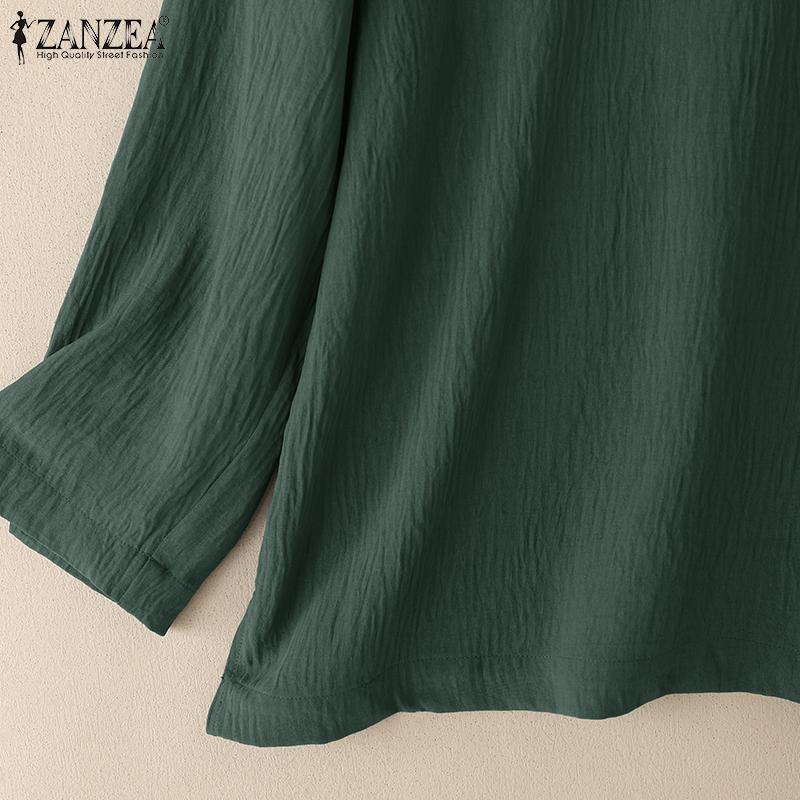 ZANZEA Women Casual Round Neck Solid Color Loose 3/4 Sleeve Blouse