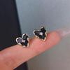Temperament Black Heart Rhinestone Stud Earrings for Women Crystal Personality Unique Ear Wedding Jewelry