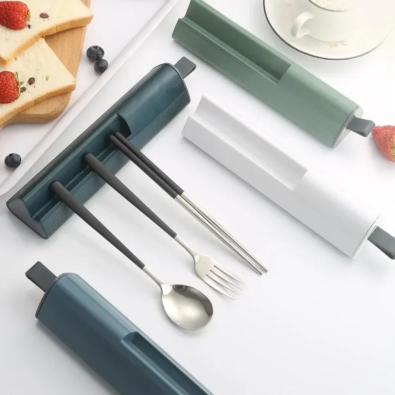 304 Stainless Steel Spoons Forks Chopsticks Cutlery Set with Pull-out Box for Students Workers Portable Lunch Dinnerware As Gift