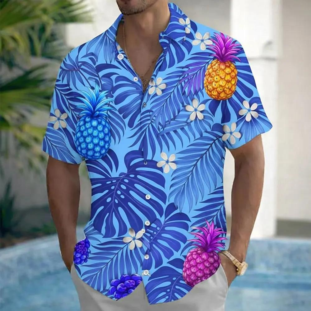 Men's Summer Pineapple Hawaiian Shirt Casual Short Sleeve