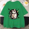 T-shirt Mens Women Summer Drag Cool Kitten Print T-shirt American Student Short-sleeved Top Loose T-shirts