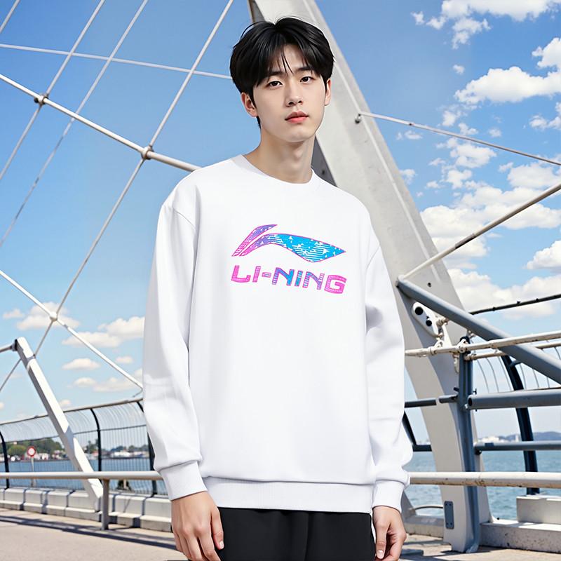 Li Ning Sweatshirts Unisex White Crew Neck Thickened Regular AWDVG99-2