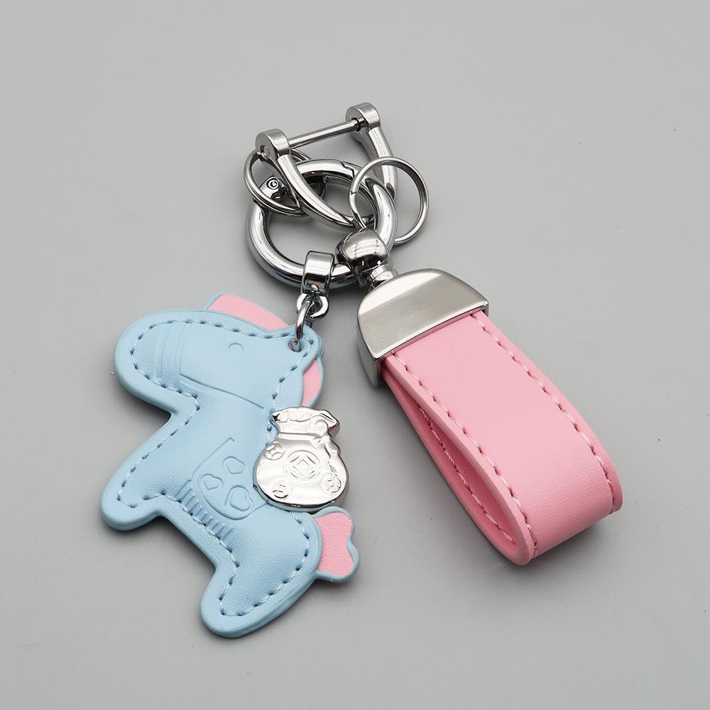 Instant Wealth Leather Keychain with Cartoon Pony Pendant for Couples – Trendy Bag and Car Accessory
