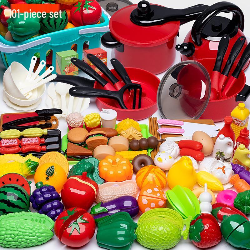 Kids' Pretend Play Kitchen and Fruit Cutting Toy Set