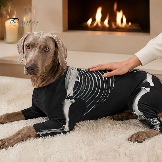 Dog Costume for Halloween Skeleton Costume, Print Four-legged Outfit, Spooky Breathable Pet Clothing All Sizes Cool Pullover Shirt Party Cosplay