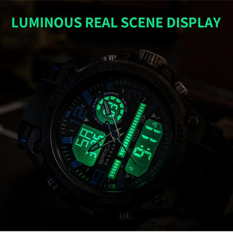 SANDA Electronic Watch Trendy Cool Electronic Watch Multi-function Alarm Clock Men's Wristwatch