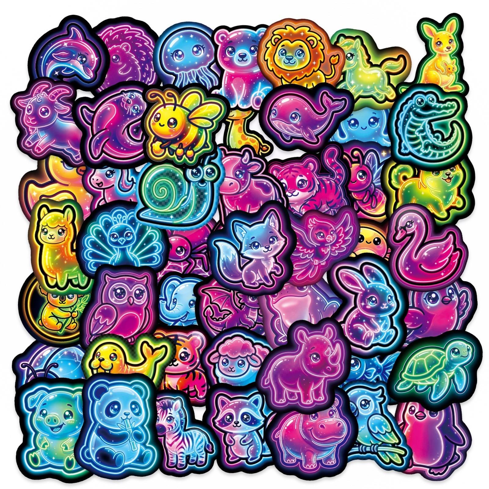 

50 Neon Animal Stickers Creative Colorful Mix And Match Small Animals Total Unrepeated Waterproof Stickers