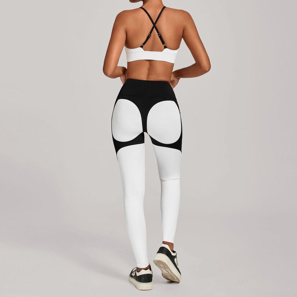 Patchwork-Farbe High-Waist Yoga & Laufen Zweiteiler