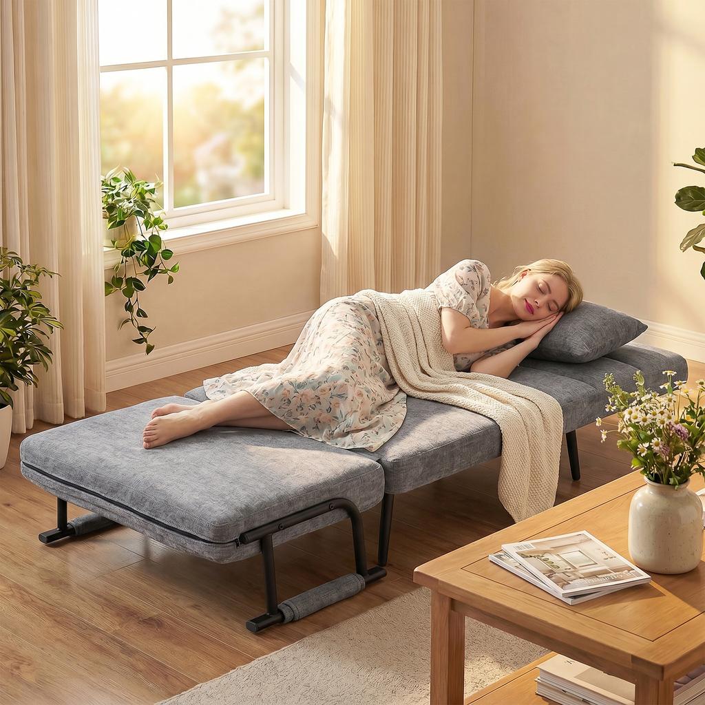 Sleeper Chair 3-in-1 Foldable Chair with Sleep Function, 186 X 60 Cm Sleeper Chair with 5-Position Adjustable Backrest