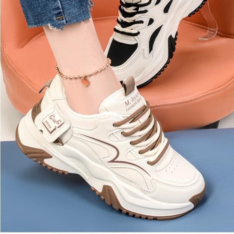 

2024 Осень Новые Женские Кроссовки Модные Кожаные Шнуровки Толстые Дизайнерские Нескользящие Туфли Повседневные Парные Прогулки Дышащие Zapatillas 35 хаки