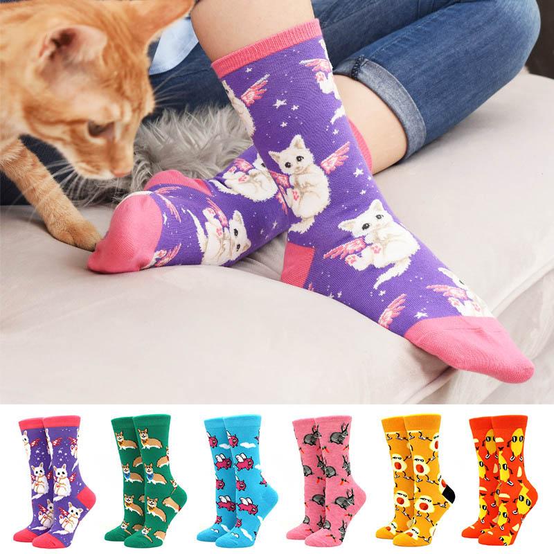 1 Pair S Funny Socks Women Casual Cartoon Fruit Banana Avocado Lemon Egg Cookie Donuts Happy Harajuku Skateboard Socks