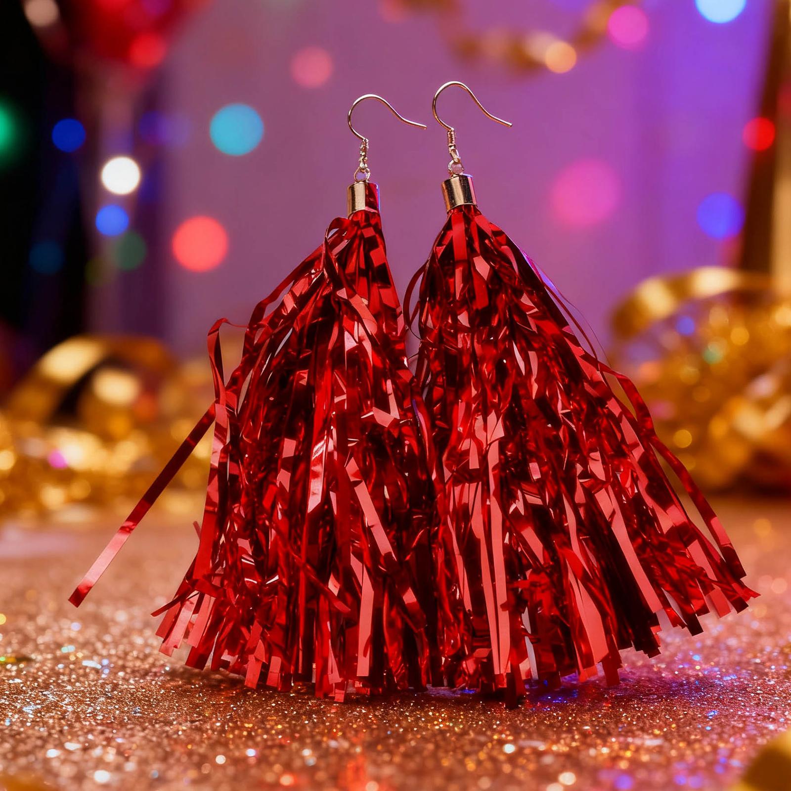 

Женские карнавальные серьги, Полоски из лукового шелка, Серьги с кисточками, Серьги для фестивальной вечеринки, Реквизит для фото One Size красный