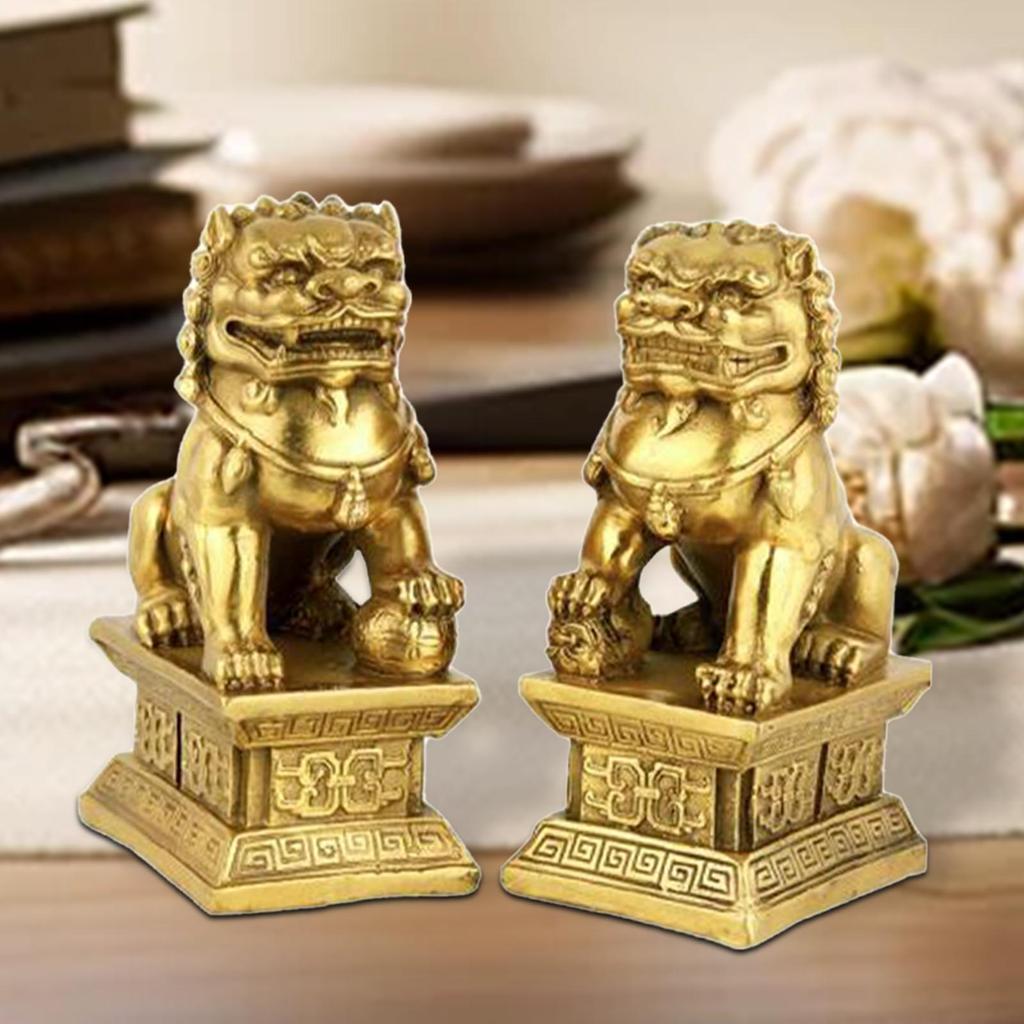 2 Stück Fu-Hund Wächterlöwen Figuren Glück Handwerk Schreibtisch Sammlung Mehrzweck für Banken Harz Feng Shui Ornament