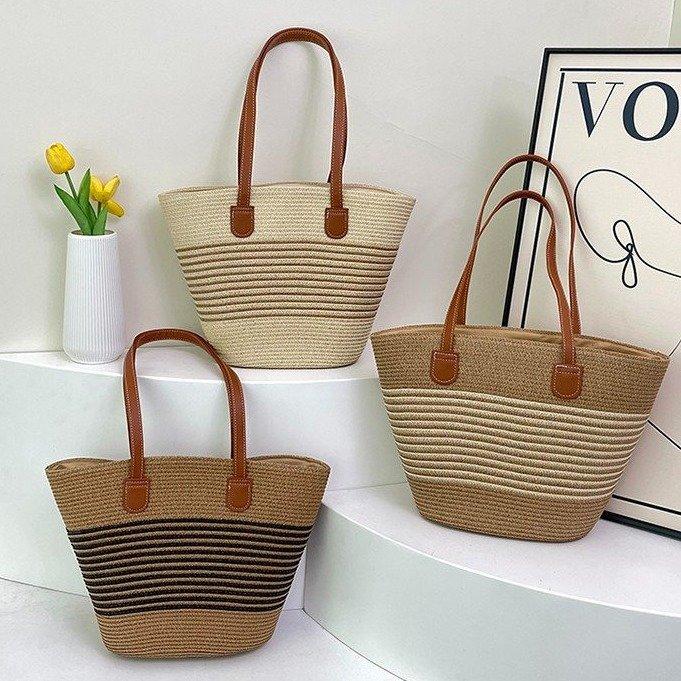 Lazy Wind Seaside Woven Bag Straw Woven Bag Women's Large-capacity Vegetable Basket Tote Bag Shoulder Beach Bag