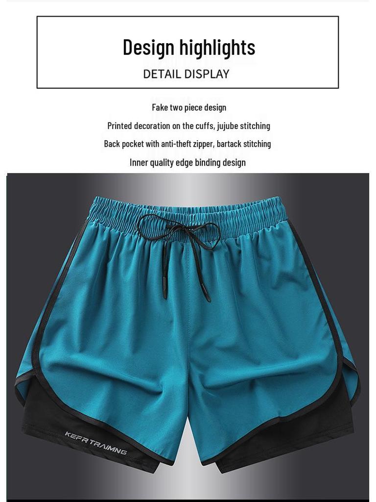 Men's Quick-Dry Double Layer Three-Point Running Shorts with Lining
