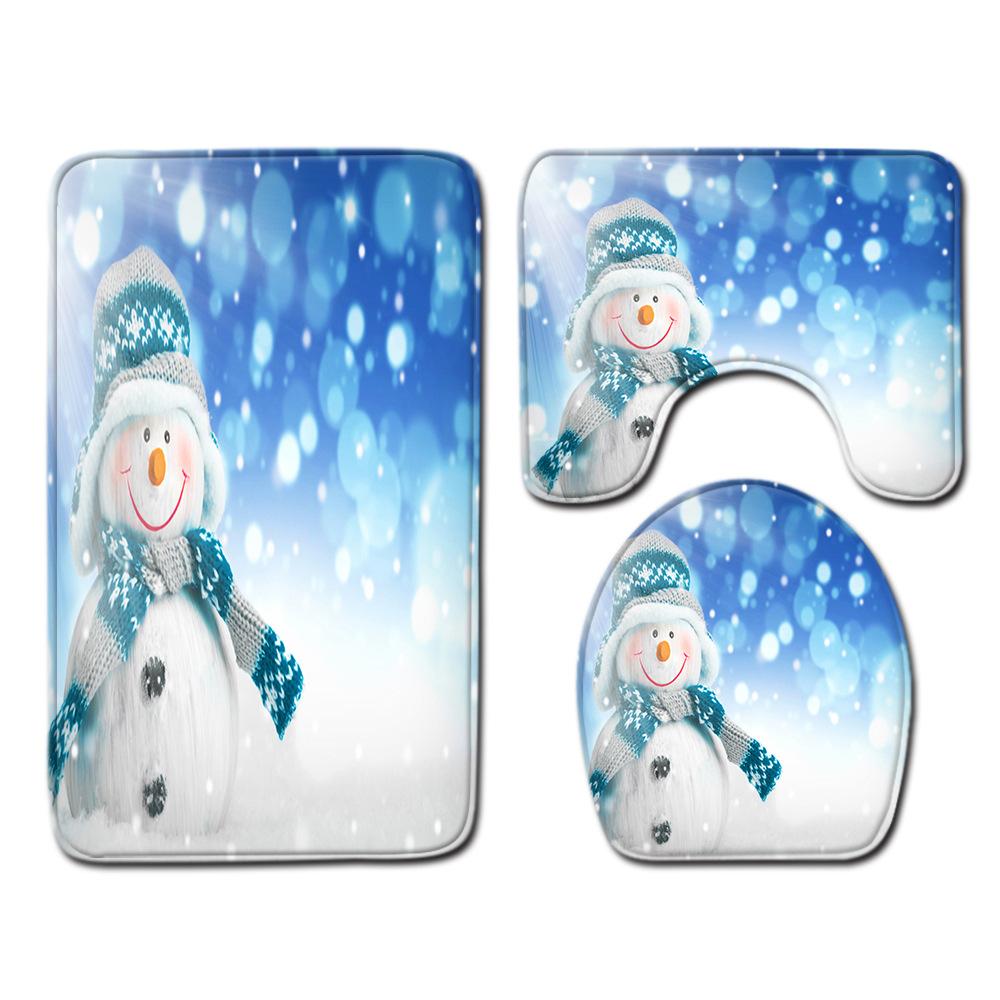 Christmas Bathroom Shower Curtain Four-Piece Combination Floor Mat Bathroom Water Absorbent Non-Slip Door Mat Bedroom Carpet