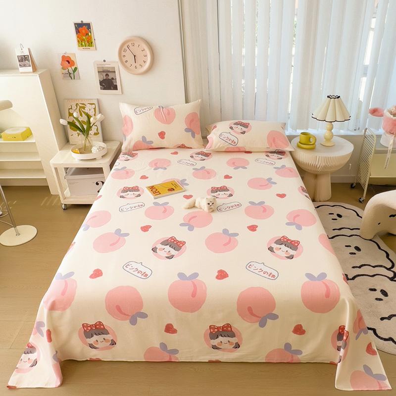 Cute Cartoon Panda Flat Sheet Kawaii Strawberry Bed Sheet Set For Girls Boys Room Decor, Cotton Twin Bed Cover With 2 Pillowcase