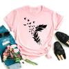 Fashion Women T Shirt Funny Butterfly Feather Print Tshirt T Shirt Summer Short Sleeve Tops Tee Female Feather T-shirts