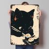 Black Cat Sushi Printed Poster Customized Wall Art Retro Vintage Metal Tin Signs for Home Bedroom Decoration Room Accessories