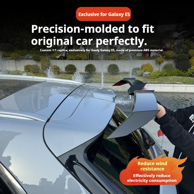 For Geely Galaxy E5 Car Rear Spoiler Sport Rs Style Roof Wing Drill Free Decorative Car Exterior Modification