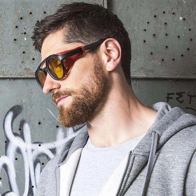 Unisex Okulary Przeciwsłoneczne Vintage Steampunk Męskie Projektanckie Projektanckie Retro Okrągłe Skórzane Okulary Przeciwsłoneczne Steam Punk Gogle Outdoorowe Uv400